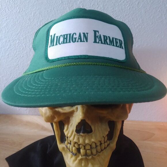 Deadstock Vintage Michigan Farmer Patch Snap Back Trucker Hat - Picture 1 of 9